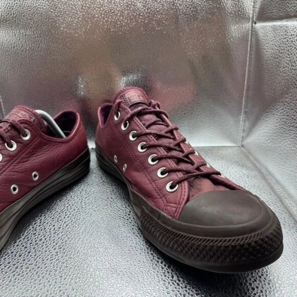 Size M12/W14 Converse All Stars Unisex Burgundy Low Top Lace Up Leather Sneakers - Picture 5 of 10